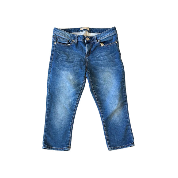 Seven7 Jeans Capri Distressed Embordered Pockets Blue Women’s Size 12 - Picture 1 of 8